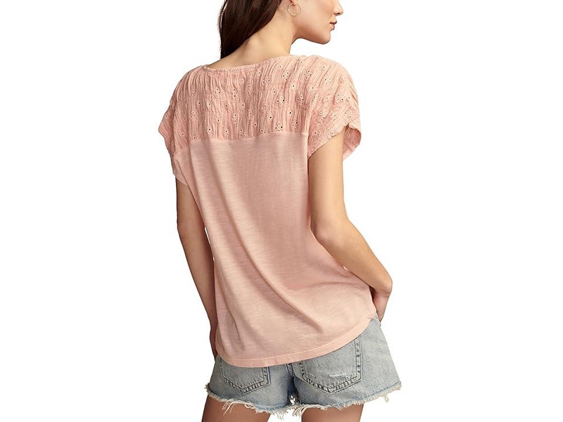 Smocked Schiffly Mixed Dolman Tee