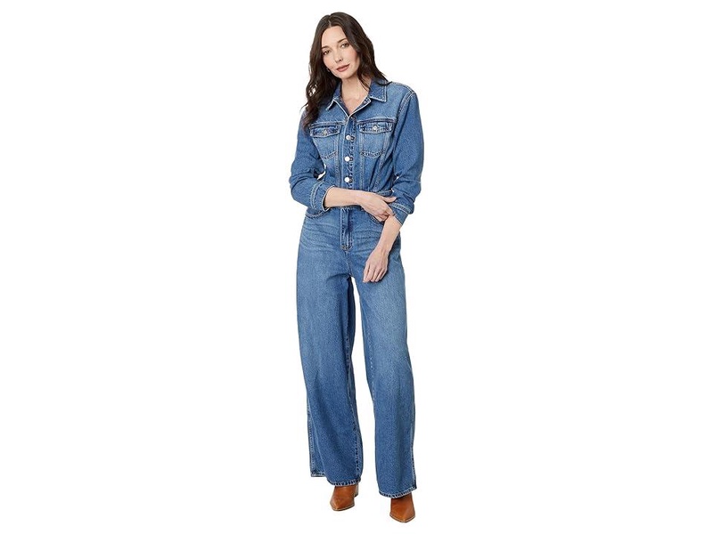 Denim Wide-Leg Coverall Jumpsuit in Byrne Wash