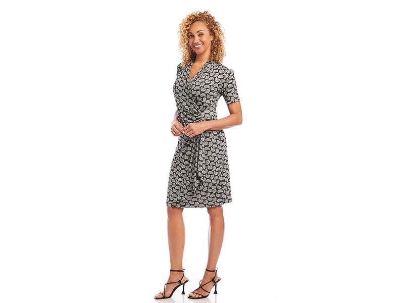 Short Sleeve Cascade Wrap Dress