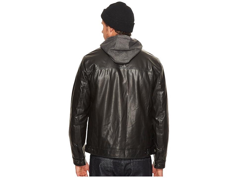 Faux Leather Trucker with Jersey Hood and Fleece Lining