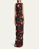 Floral Embroidered Long Sleeveless Column Gown