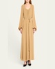 x Atelier Jolie Scoop-Neck Long-Sleeve Belted Silk Maxi Dress