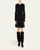 Miralone Ruffled Suede Knee Boots