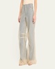 Wide-Leg Denim Jeans with Silk Parchment Overlay