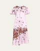 Victoria Flutter-Sleeve Butterfly Print Silk Midi Dress