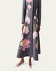 Floral Embroidered Strong-Shoulder Collarless A-Line Coat