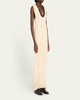 Long Leather-Trim Crochet Wool Cocoon Dress