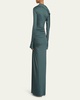 Slash-Neck Long-Sleeve Ruched Jersey Gown