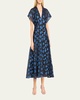 V-Neck Rode Jacquard A-Line Midi Dress