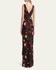 Floral Embroidered Long Sleeveless Column Gown