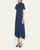 Poplin Midi Dress with Half Circle Handkerchief Hem