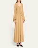 x Atelier Jolie Scoop-Neck Long-Sleeve Belted Silk Maxi Dress