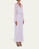 Zip-Front Long-Sleeve Silk Chiffon Layered Gown