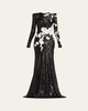 Sequined Floral Applique Gown