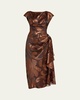 Florence Metallic Midi Dress with Draped Detail