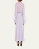 Zip-Front Long-Sleeve Silk Chiffon Layered Gown