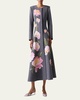 Floral Embroidered Strong-Shoulder Collarless A-Line Coat