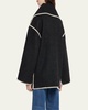 Embroidered Fringe Contrast-Trim Scarf Wool Jacket