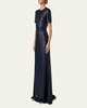 Short-Sleeve Stretch Paillette Jersey Gown