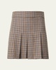 Houndstooth Shetland Tweed Pleated Mini Skirt