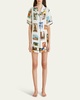 Ingo Postcard-Print Silk Shorty Pajama Set