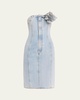 Strapless Denim Midi Dress with Flower Corsage