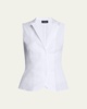 Notched Stand-Collar Sleeveless Button-Front Blouse