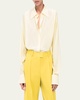 Convertible Pleated Silk Wrap Shirt