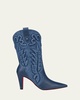 Embroidered Denim Red Sole Western Booties