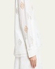 Lace-Embroidered Long-Sleeve Open-Back Shirt