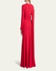 Crystal Embellished Long-Sleeve Evening Gown