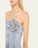 Strapless Denim Midi Dress with Flower Corsage