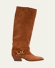 Suede Chain Strap Knee Boots