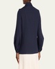 Delmer Stitched-Collar Long-Sleeve Linen Top