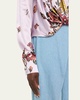 Butterfly Print Twist-Front Silk Blouse