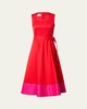 Cotton Poplin Colorblock Midi Dress with Belted Waist