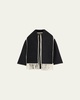 Embroidered Fringe Contrast-Trim Scarf Wool Jacket