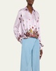 Butterfly Print Twist-Front Silk Blouse