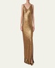 V-Neck Stretch Paillette Jersey Slit Gown