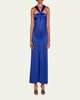 Pleated Halter Slit-Hem Silk Gown