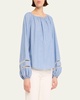 x High Summer Chambray Blouse with Netted Detailing