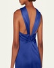 Pleated Halter Slit-Hem Silk Gown