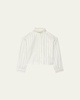 Stripe Stand-Collar Crop Linen Shirt