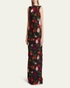 Floral Embroidered Long Sleeveless Column Gown