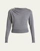 Draped Cutout Sleeve Crystal Patch Wool Sweater