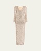 Sequined Column Gathered V-Neck Gown