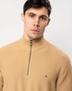 Oval Structure Half Zip Mens Mock Neck Jumper