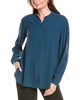 EILEEN FISHER Mandarin Collar Silk Boxy Shirt