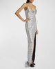 Sequined Column Gown with Rose Detail