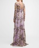 Embroidered Floral Gown with Sheer Overlay